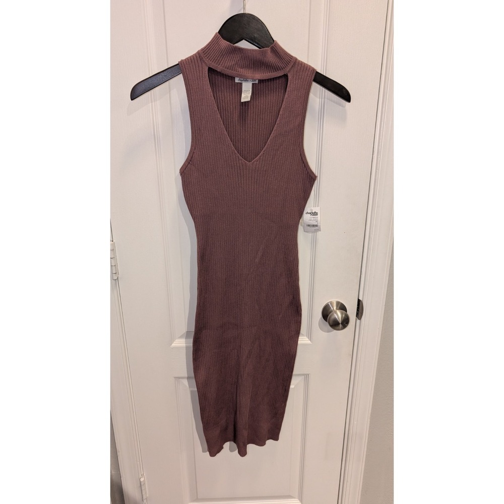 Charlotte Russe Womens Dress Mauve L‎ Mock Neck Sleeveless Rib Knit Bodycon Midi